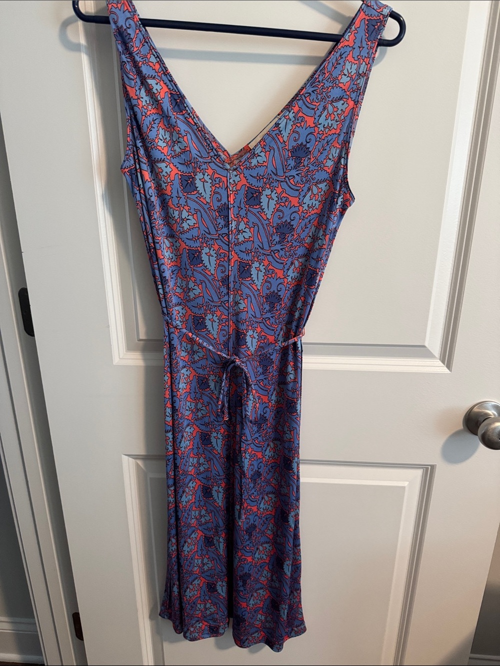 Tory Burch Blue and Coral Printed Dress with Logo Tag